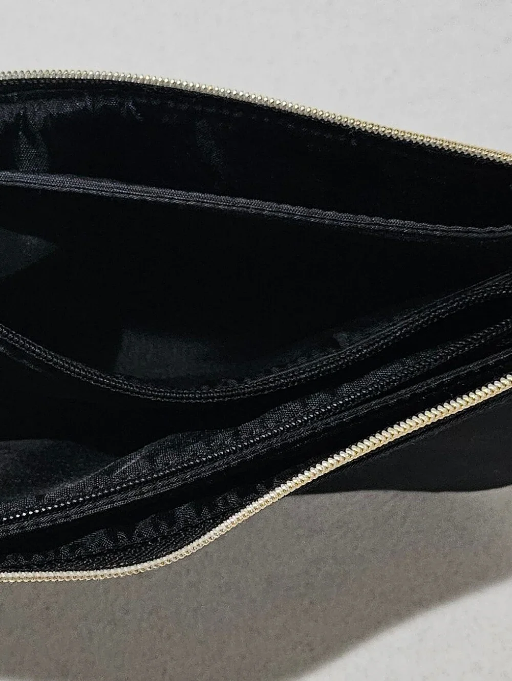 Trina Turk Black Satin Clutch Pouch – Gold Zip ✨